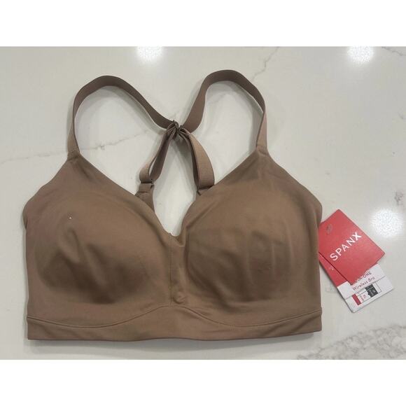 NWT Spanx Wireless Bra Sz XS D-DD Cup Nylon Brown Stretch Adjustable Strap Pads - Picture 1 of 8